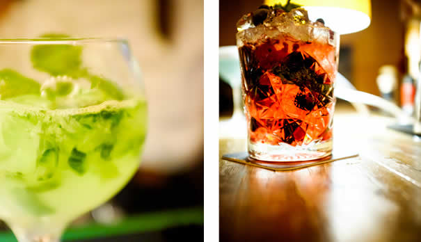 Grüner und roter Cocktail auf dem Tresen der il Bar in Konstanz